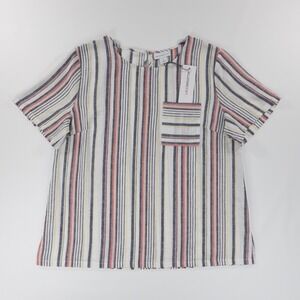 Liz Claiborne‎ Women's Round Neck Short Sleeve Keyhole Stripe Top Multicolor XS